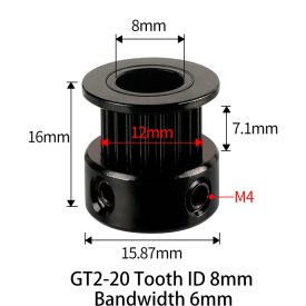 GT2 bordáskerék 20 fogas 8 mm belső furat (fekete)