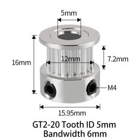 GT2 bordáskerék 20 fogas 5 mm belső furat (szürke)