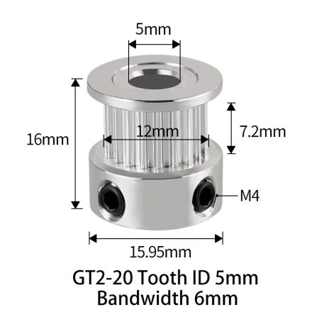GT2 bordáskerék 20 fogas 5 mm belső furat (szürke)
