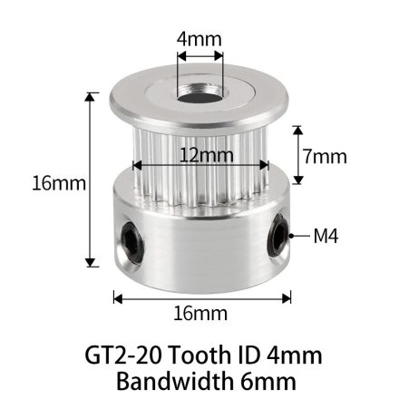 GT2 bordáskerék 20 fogas 4 mm belső furat (szürke)