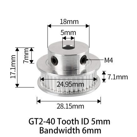 Gt2 bordáskerék 40 fogas 5 mm belső furat (F verzió)