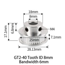 GT2 bordáskerék 40 fogas 8 mm belső furat (szürke)