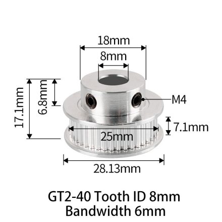 GT2 bordáskerék 40 fogas 8 mm belső furat (szürke)