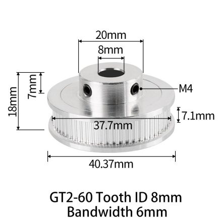 GT2 bordáskerék 60 fogas 8 mm belső furat (szürke)