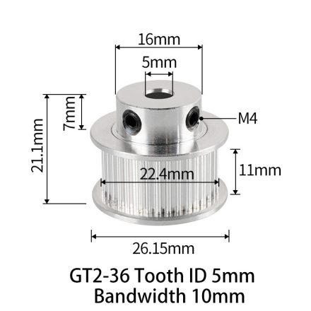Bordáskerék 36 fogas 5 mm belső furat (P verzió) 10 mm es szíjhoz