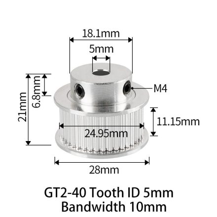 GT2 bordáskerék 40 fogas 5 mm belső furat (szürke)