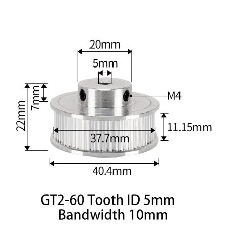 GT2 bordáskerék 60fogas 5 mm belső furat (szürke)