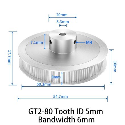 GT2 bordáskerék 80 fogas 5 mm belső furat (szürke)